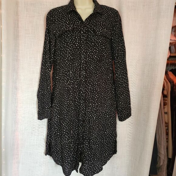 Volcom Blue and White Long Sleeve Shirt Dress - Picture 1 of 5